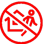 A red circular icon with a crossed-out house and person, symbolizing "no eviction" or restricted access.