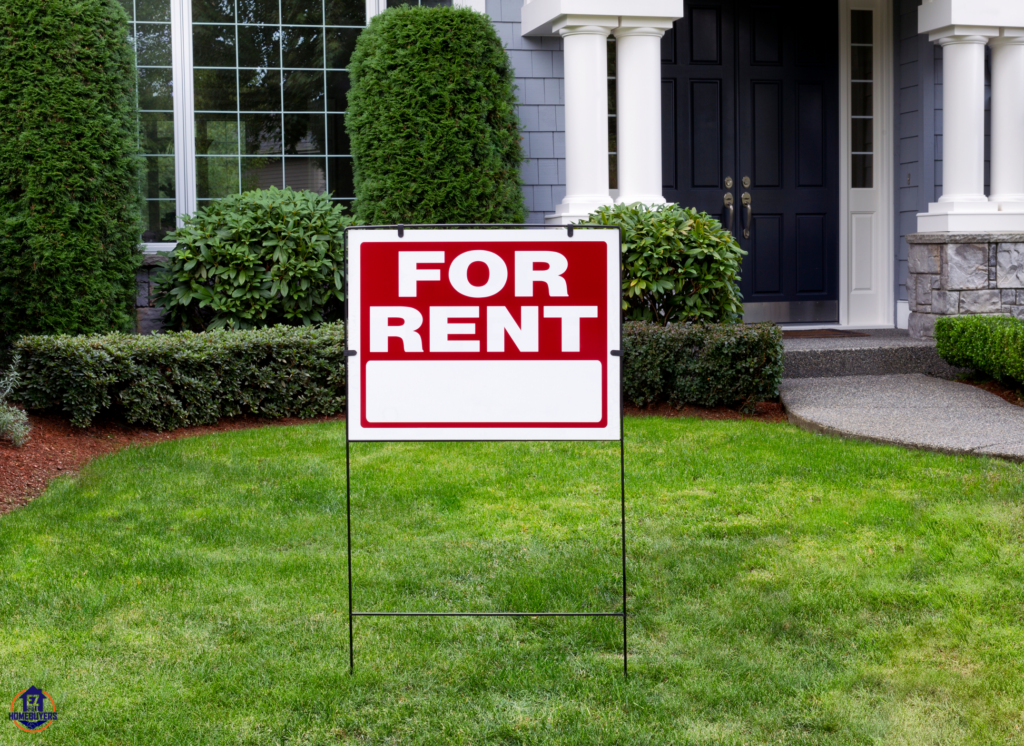 Elegant Cincinnati home for rent with sign on front lawn, ready for tenants in Ohio's rental market.