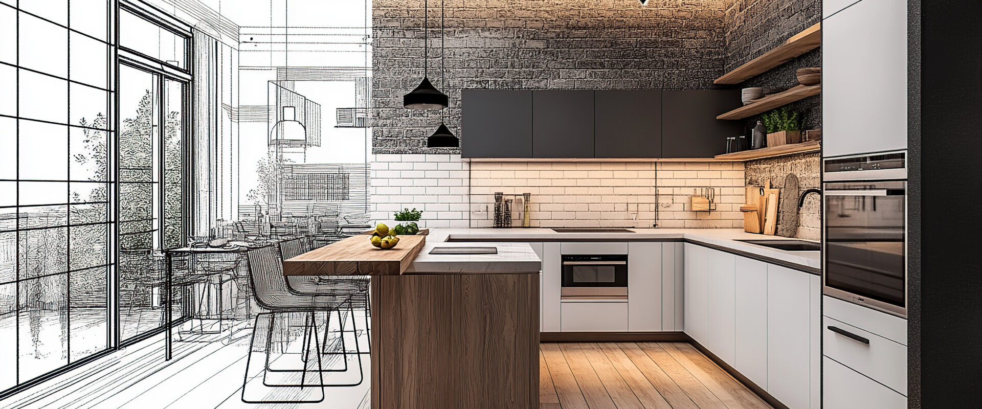 Before and after modern kitchen renovation in an apartment