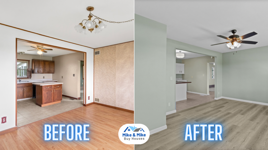 Before and After of 4475 W 700 N Sharpsville Flip Entrance leading to Kitchen