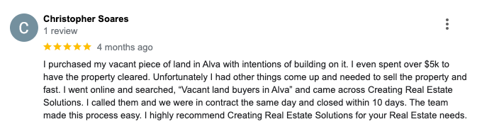 Sell Land for Cash Florida 5 star review