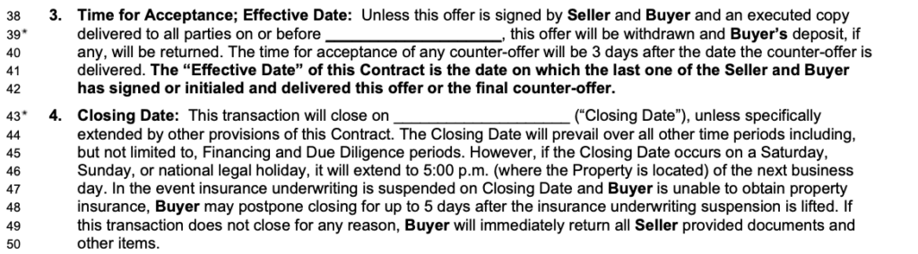 FL Vacant land contract closing date