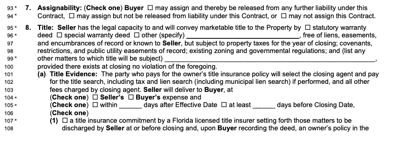 florida vacant land contract assignability