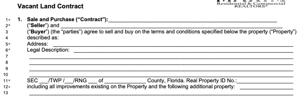 Florida vacant land contract sale and purchase