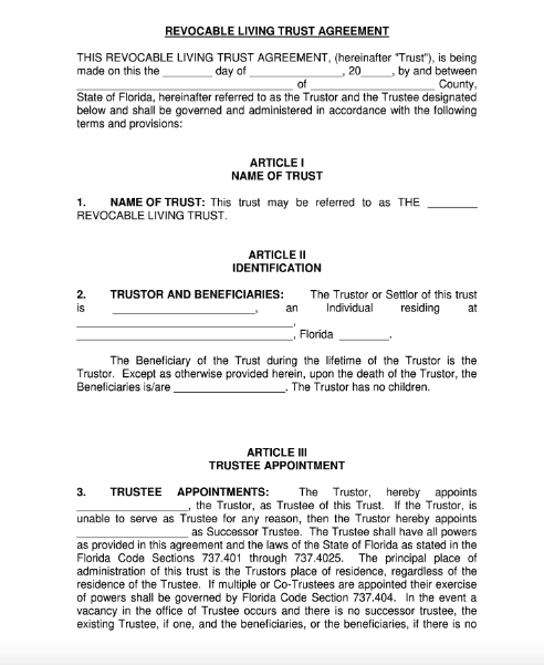 sample florida revocable trust