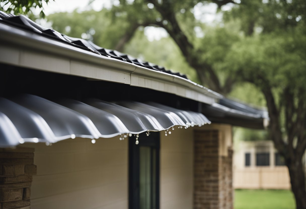 A house in Texas with gutters directing rainwater away from the foundation, preventing erosion and damage