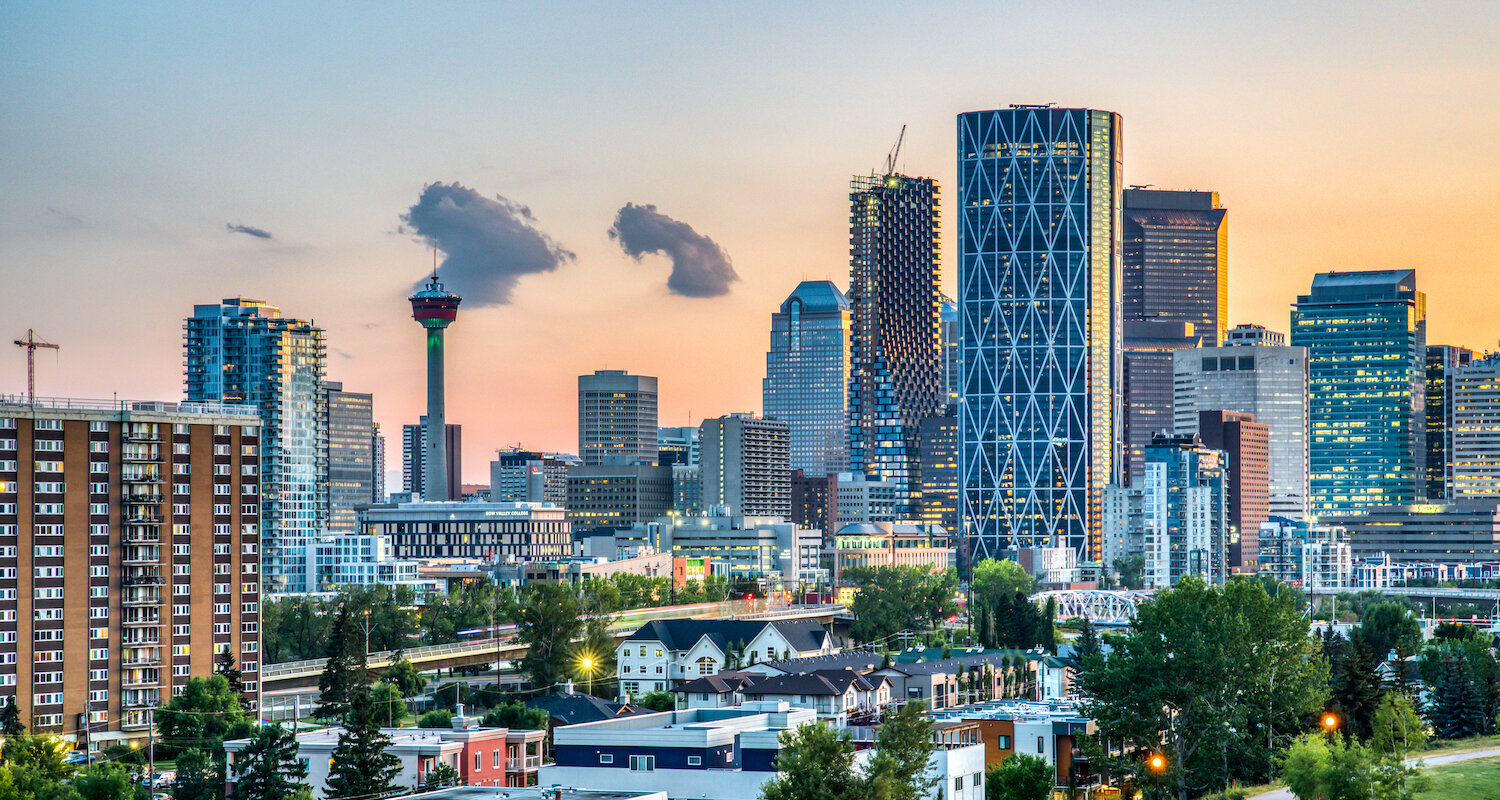 City Of Calgary Skyline Photo Showing The Calgary Tower and Bow Tower