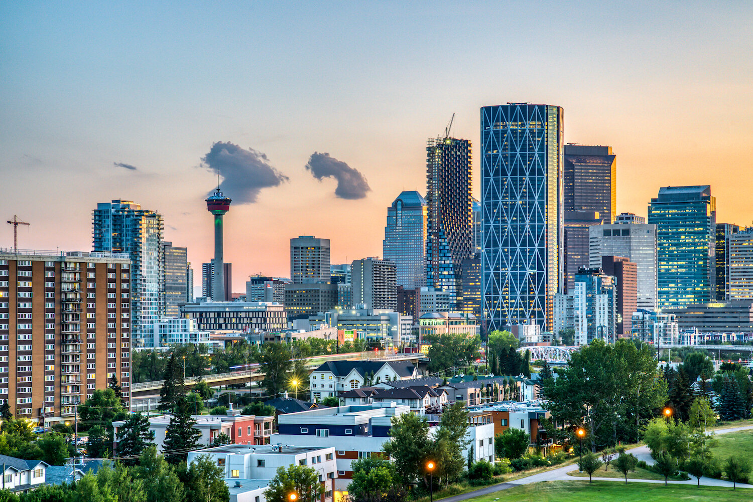 City Of Calgary Skyline Photo Showing The Calgary Tower and Bow Tower