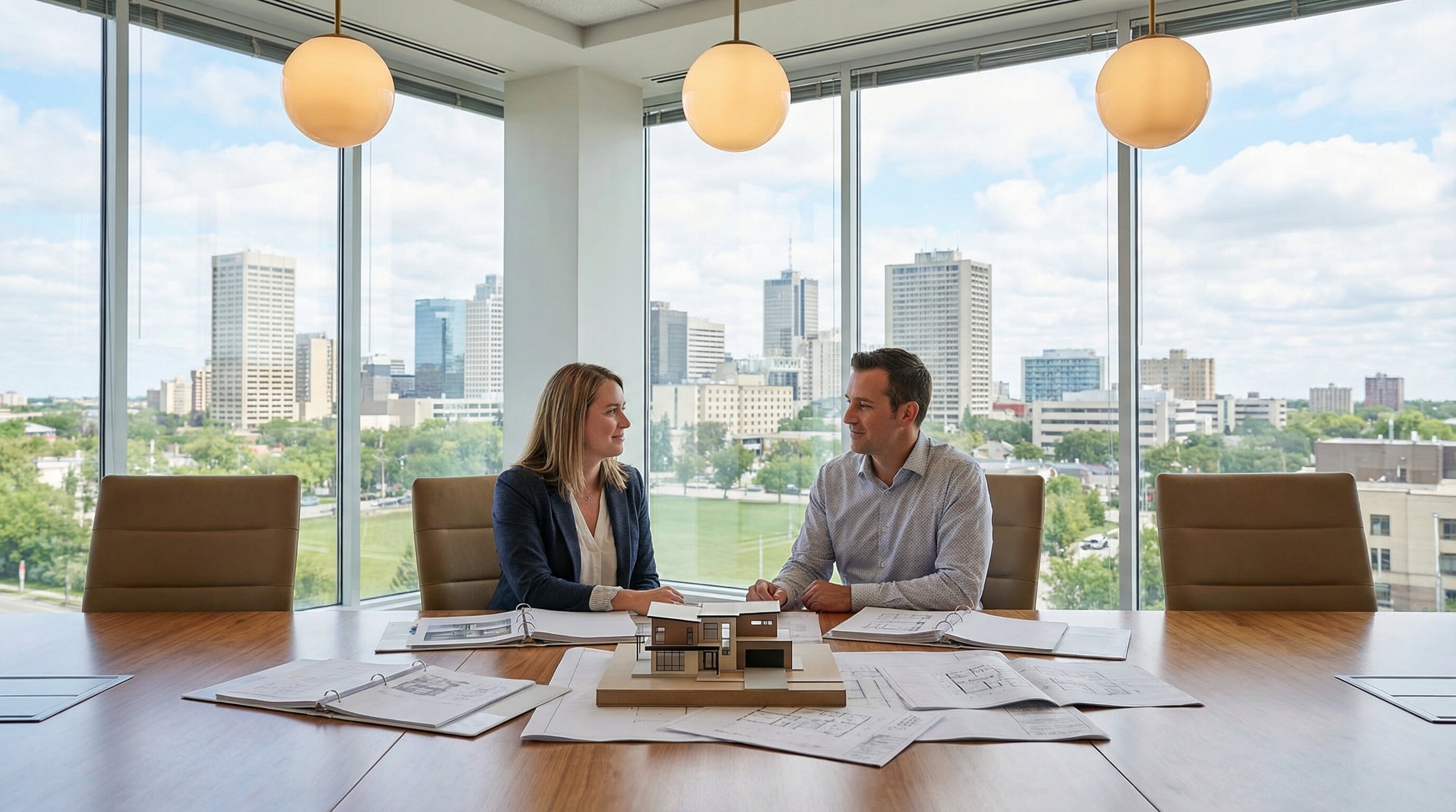 Two people negotiating a divorce house sale in Winnipeg with a realtor