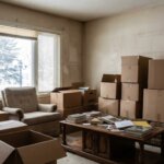 Cluttered Winnipeg home interior with boxes being cleared out