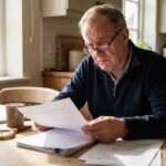 Homeowner carefully reading real estate contract document