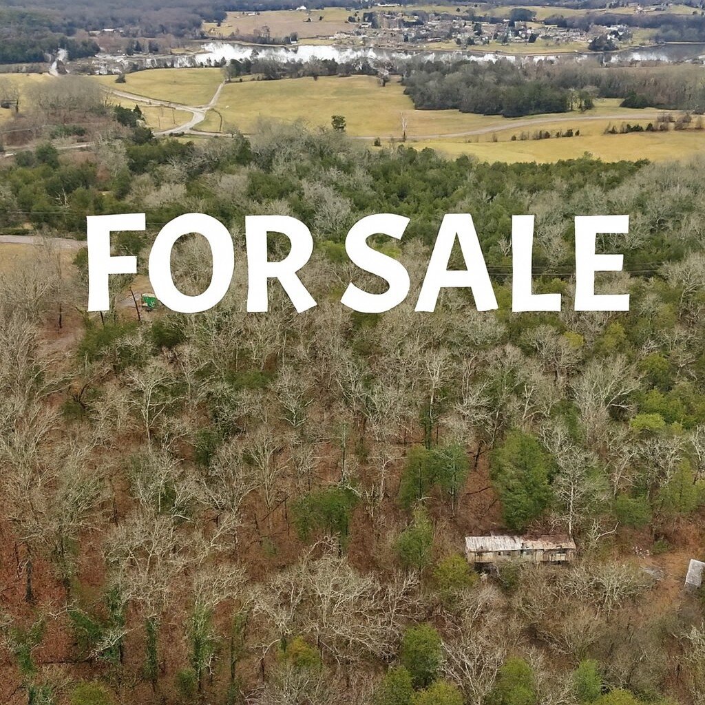 Aerial view of Knoxville land for sale in Knox County TN with For Sale sign