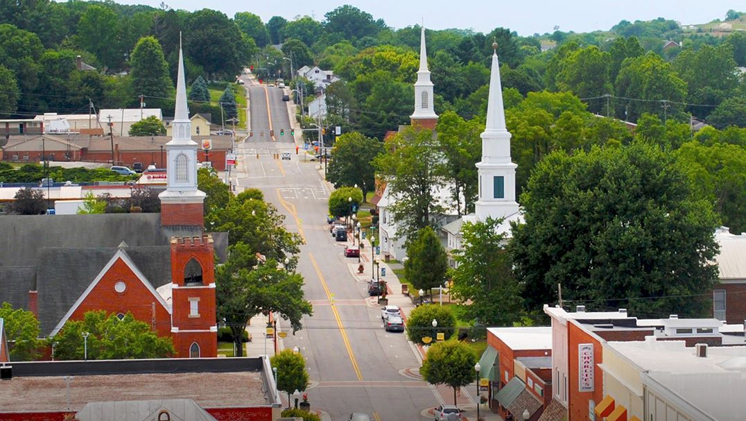 aerial photo of christiansburg, Virginia. Taken on Main Street.