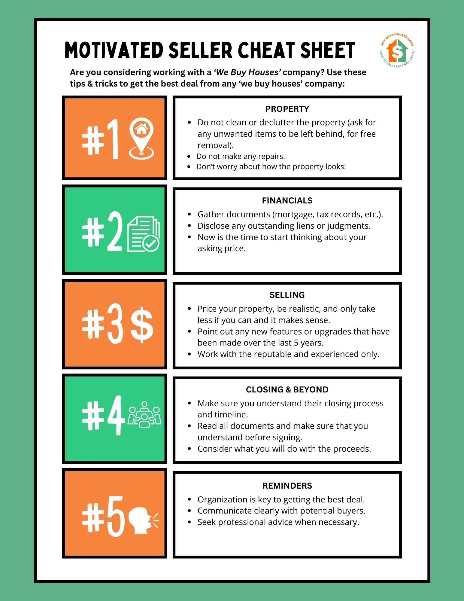image of the motivated seller cheat sheet