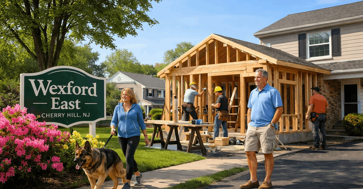 A house addition being framed in Wexford East, Cherry Hill, NJ.