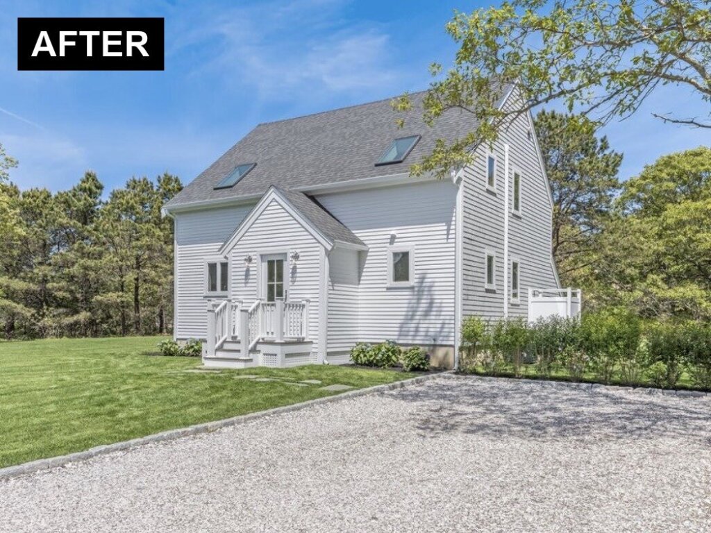 Same Edgartown MA house after work by Pilgrim Hill Holdings, new white siding