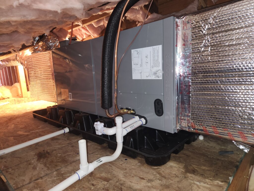 Horizontal air handler installed in attic perfectly