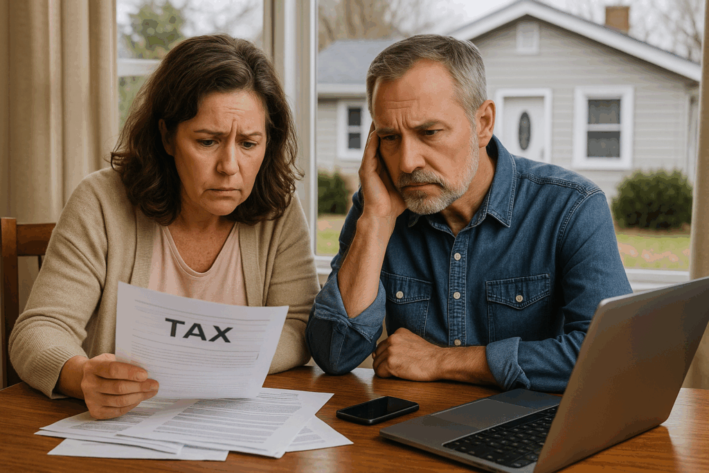 Ohio homeowners reviewing tax documents at their kitchen table
