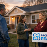 family discussing inherited house with multiple heirs in Ohio in front of property peace home