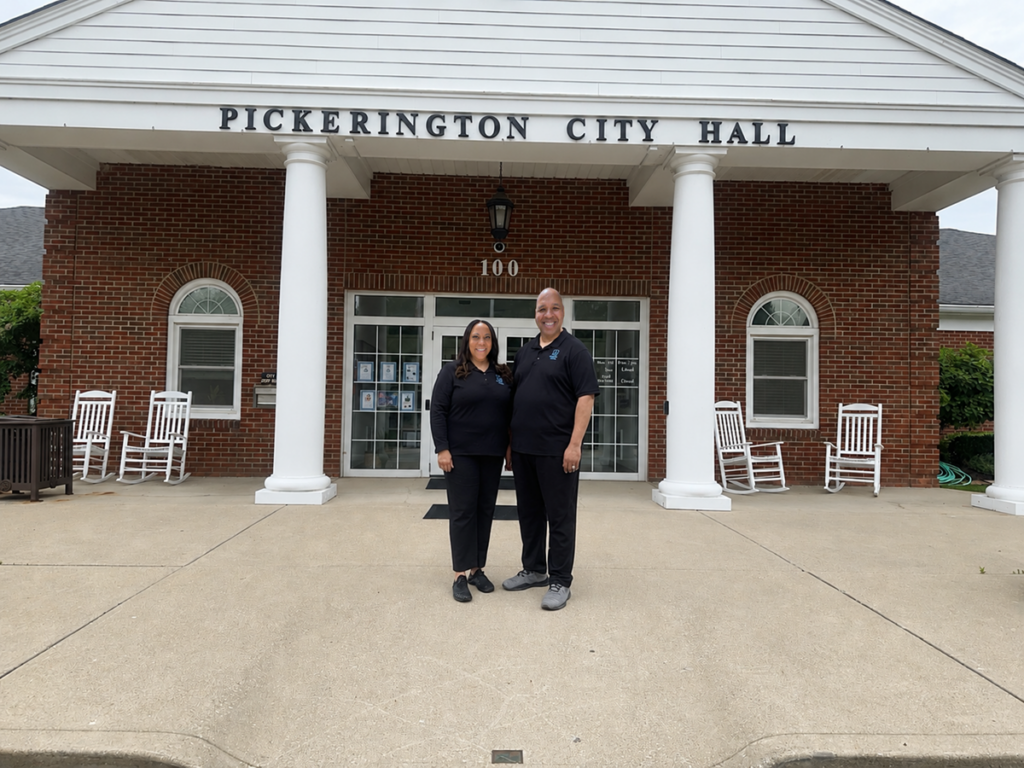 Tony and Angie Stewart front of Pickerington City Hall