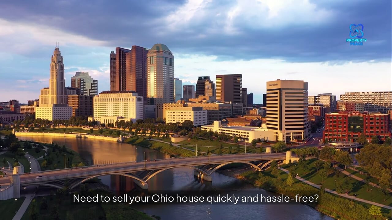 Columbus skyline with Property Peace branding