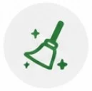 Green cleaning broom icon with sparkles