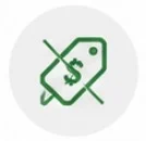 Green dollar sign with a crossed-out price tag symbol