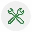 Green crossed wrenches icon on a circular white background.