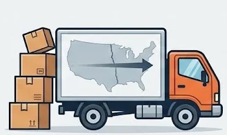Delivery truck with boxes and a map of the USA.