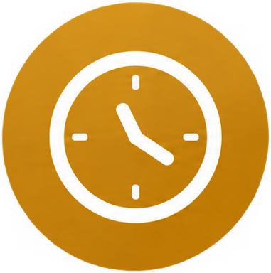 Simple clock icon on an orange background representing time.