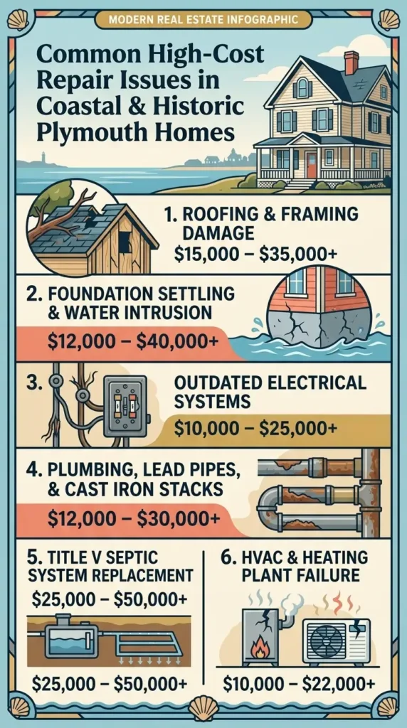 Infographic depicting common high-cost repair issues in Plymouth homes.