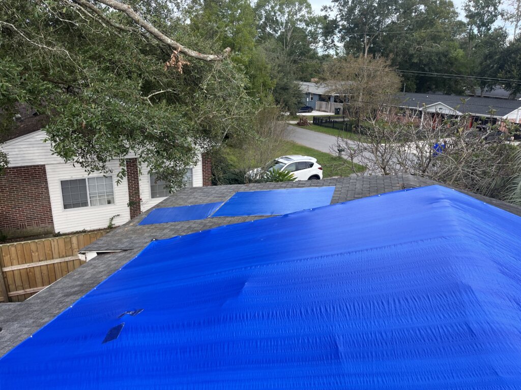 Storm damaged roof