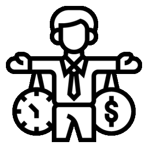 Icon of a person holding a clock and money bag symbolizing being behind on mortgage payments in Greenville South Carolina.