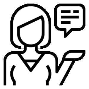 Icon of a woman answering questions, symbolizing helpful consultation and support from Greenville South Carolina cash home buyers – Table Rock Homebuyers.