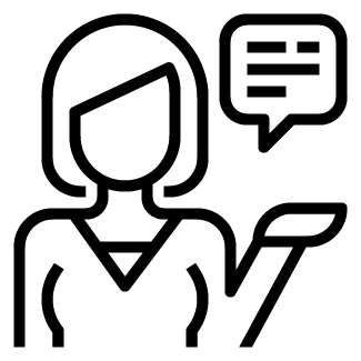 Icon of a woman answering questions, symbolizing helpful consultation and support from South Carolina cash mobile home buyers – Table Rock Homebuyers.
