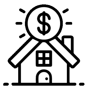 House icon with a dollar sign above it representing cash home offers in Greenville South Carolina – Table Rock Homebuyers.