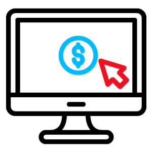 Computer screen icon with a mouse pointer over a dollar sign, symbolizing online cash offers from Table Rock Homebuyers, Greenville South Carolina cash home buyers.