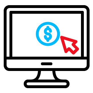 Computer screen icon with a mouse pointer over a dollar sign, symbolizing online cash offers from Table Rock Homebuyers, South Carolina cash home buyers.