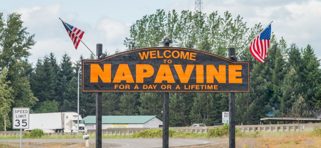 City of Napavine welcome sign - a small Washington town inviting residents to stay for a lifetime