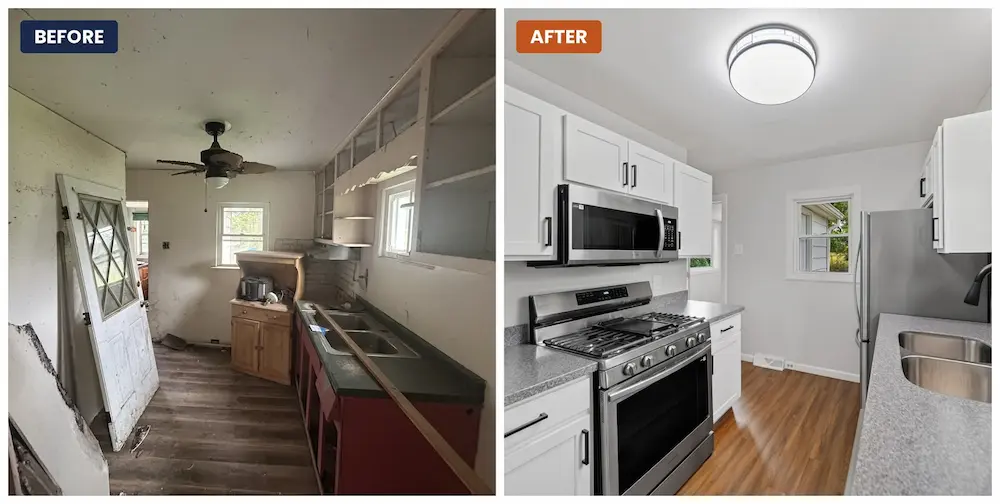 Before and after interior renovation of an Erie PA property by Brandon Buys Houses