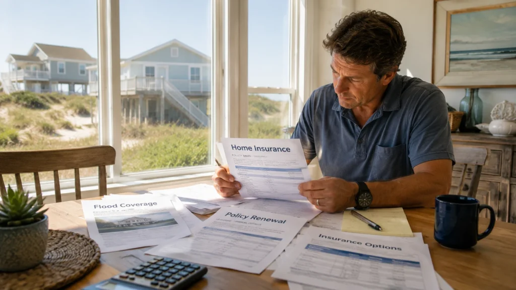 selling a wilington beach house you can no longer insure - man looking at documents