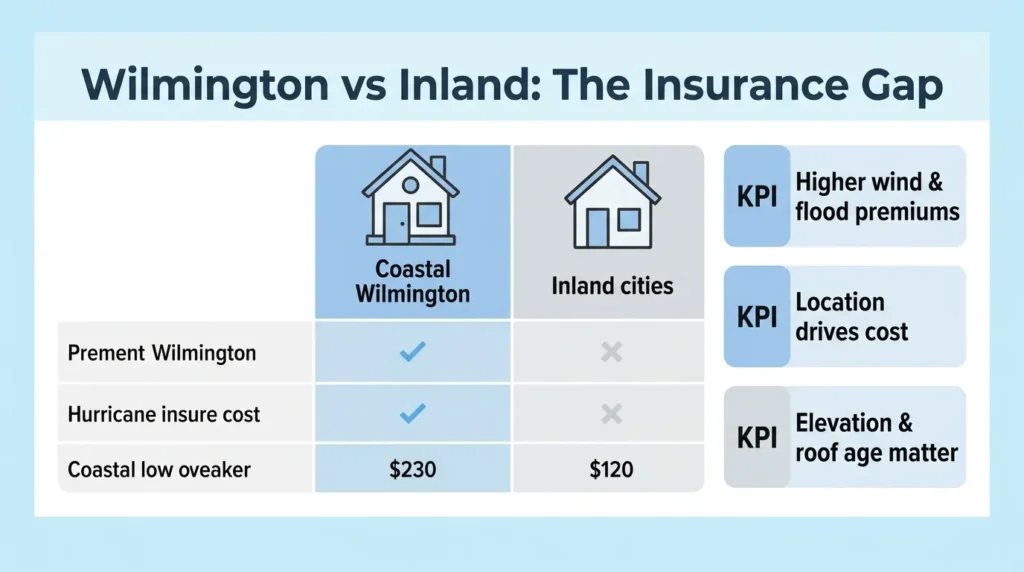 hurricane insurance costs coastal North Carolina - Wilmington vs Inland Insurance gap