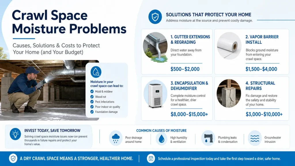 crawl space moisture problems NC- causes, solutions and costs