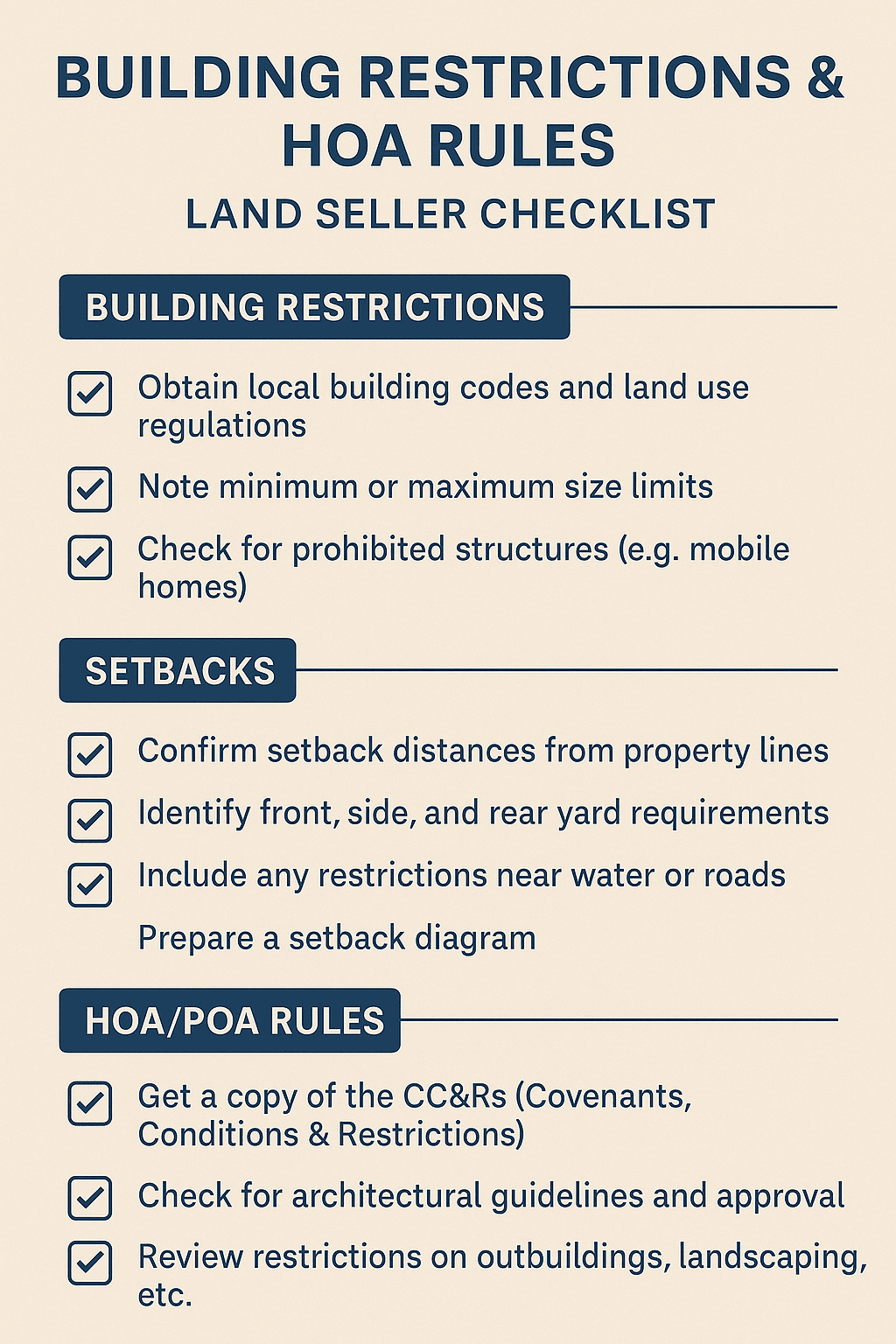 Sell Land Building Requirements
