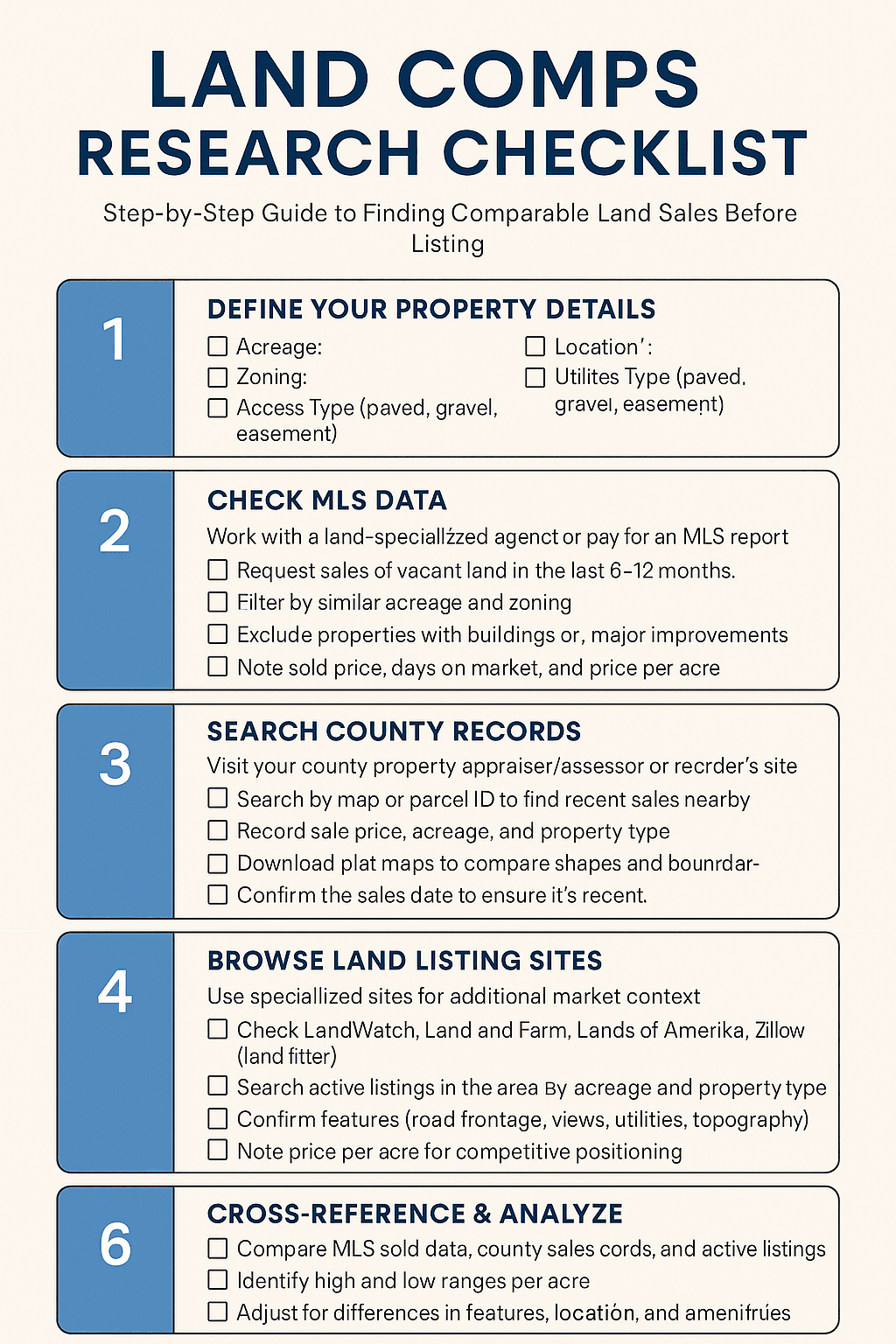 land comp checklist