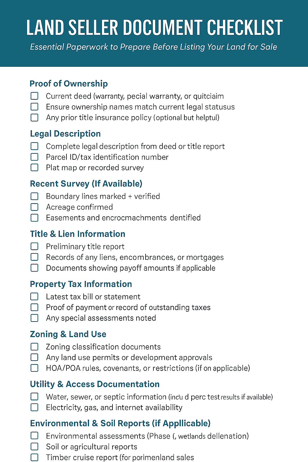 land sales document check list