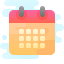 Icon of a pink and orange calendar with motion lines, representing a scheduled date or event.
