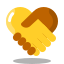 A vibrant icon featuring a golden handshake with a heart, symbolizing trust and partnership in real estate transactions. This icon effectively communicates the value of personal connections and mutual respect in securing deals, making it ideal for real estate agreements and collaborations.