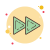 Two green fast-forward arrows inside a light yellow circle with small decorative dots.