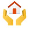 Icon of a house held by two hands, symbolizing real estate or property care.